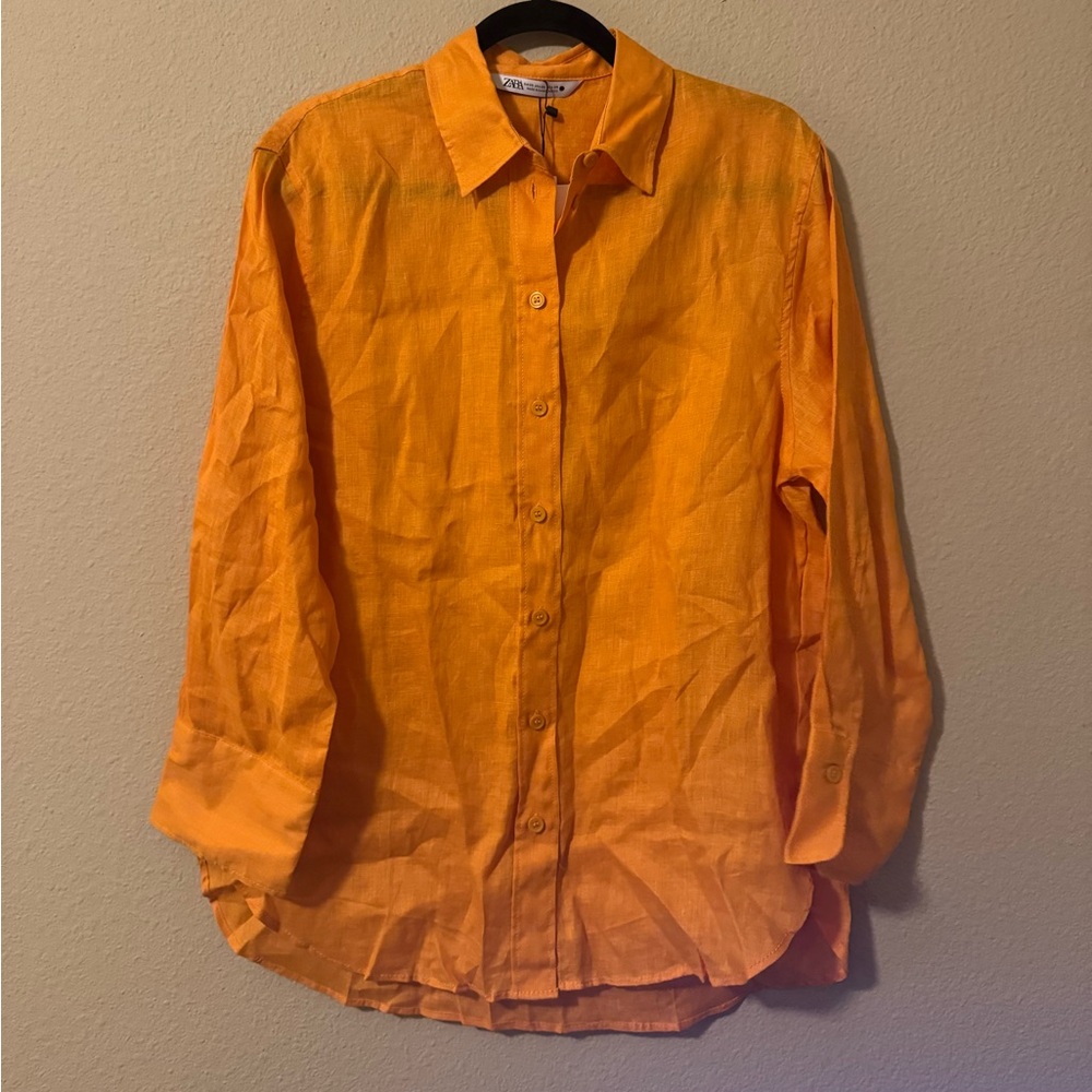 Zara 100% linen button down shirt